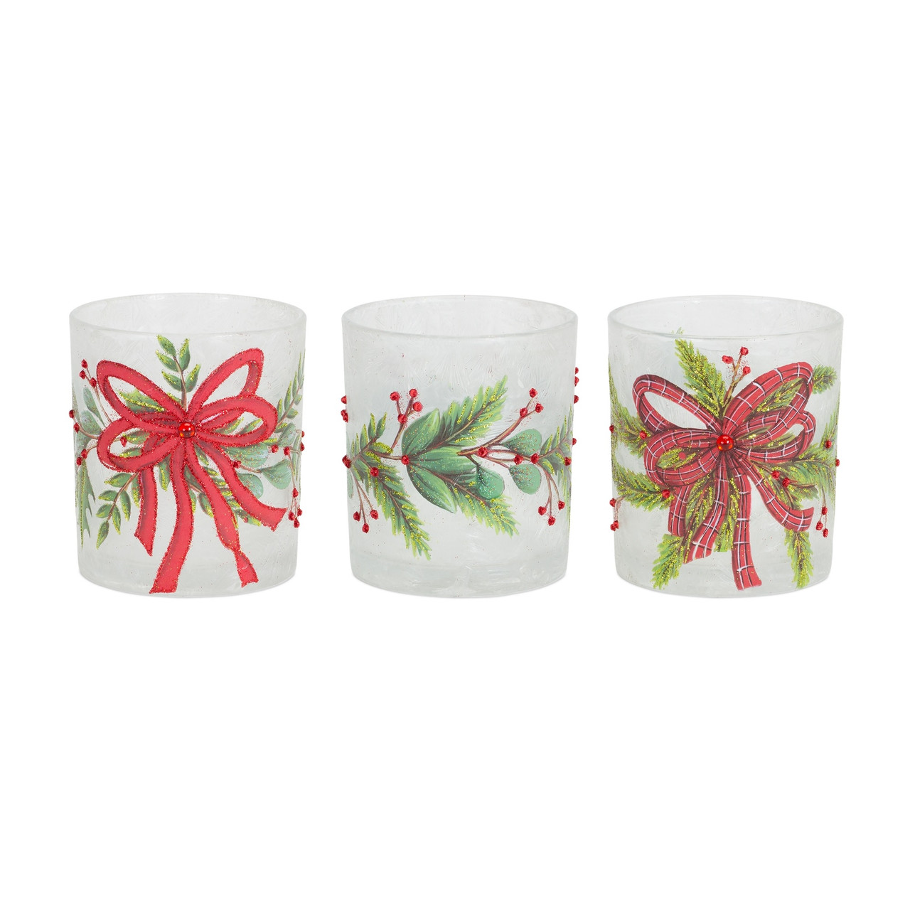 Set of 6 Holly Berry Christmas Votive Candle Holders 3.25